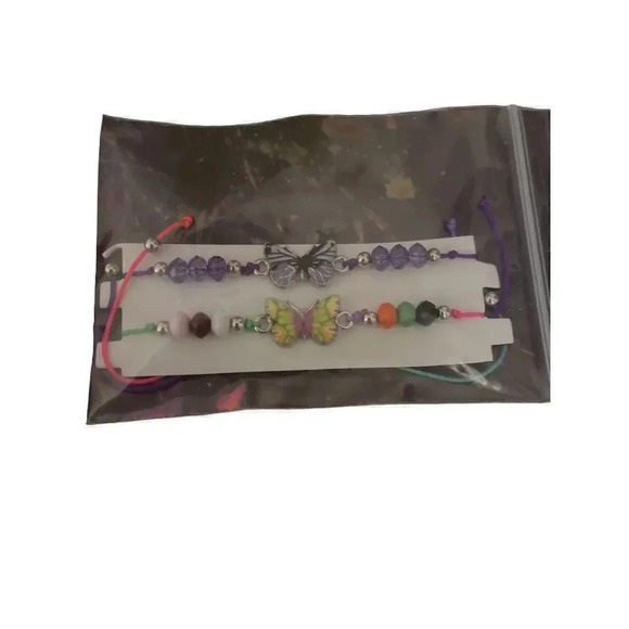 TWO BUTTERFLY HOMEMADE BRACELET ADUSTABLE - Picture 1 of 2